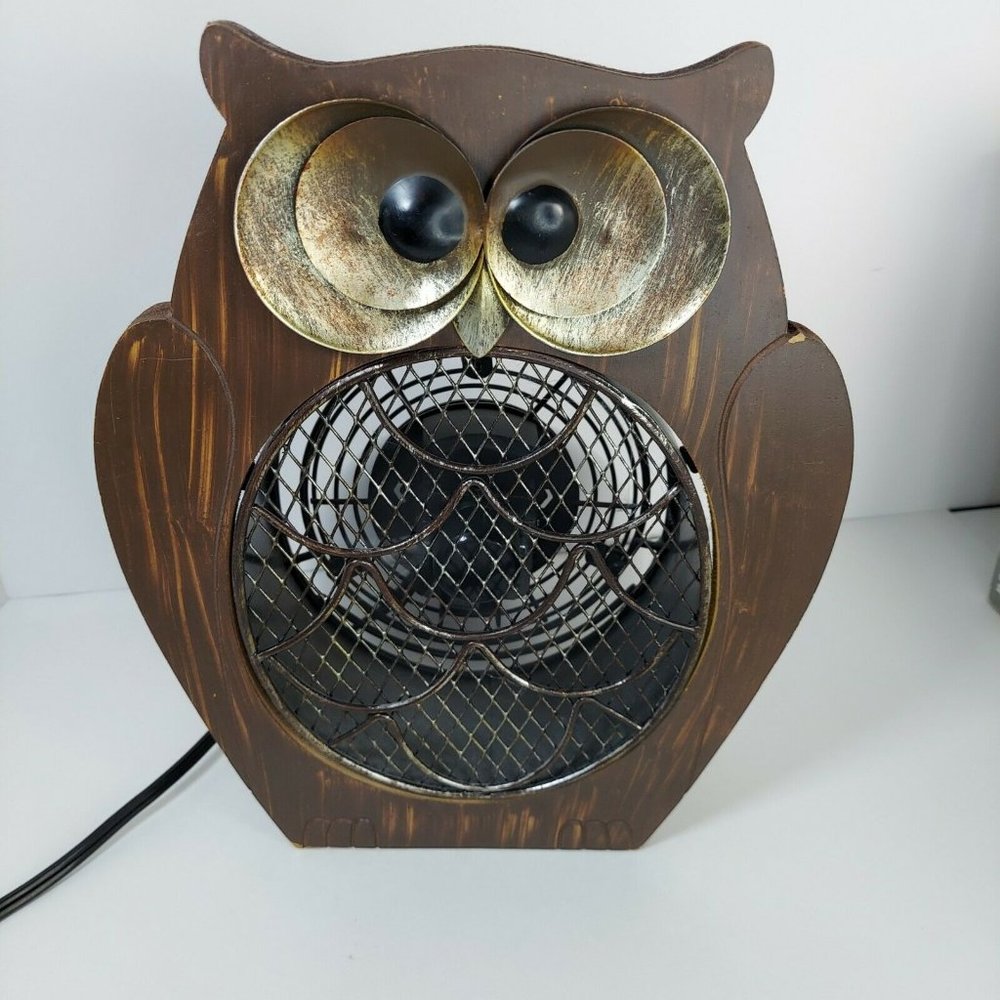 Deco Breeze 11"  Table Top Fan. Metal and Wood OWL fan Rare!